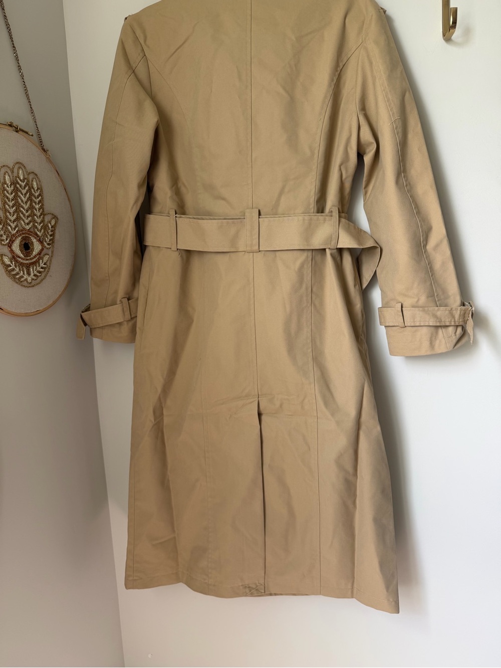 Avec Les Filles Beige cotton funnel neck Trench Coat with Belt - Picture 10 of 11